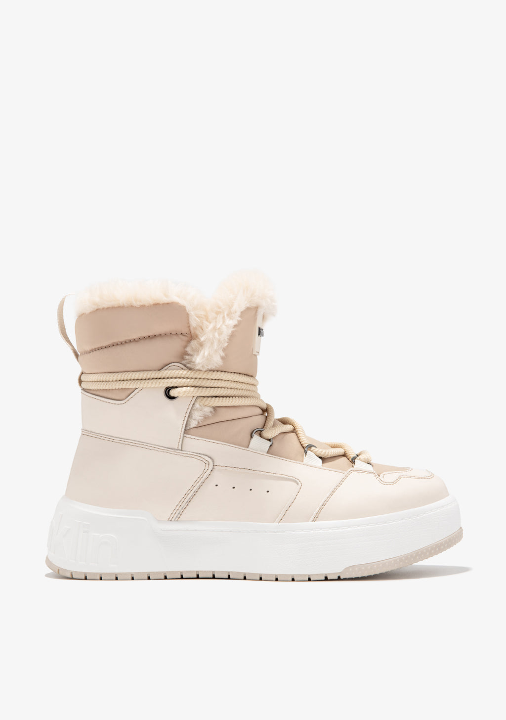 Beige Vegan Leather Boots with Laces Online Shopping | OXXOSHOP
