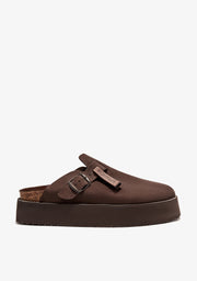 Vibe Sandals Clog Platform Suede Chocolate