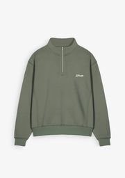 Contrast Collar Army Green Polo Sweatshirt