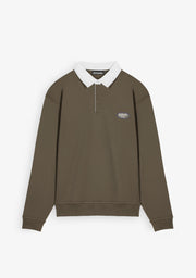 Contrast Collar Taupe Polo Sweatshirt