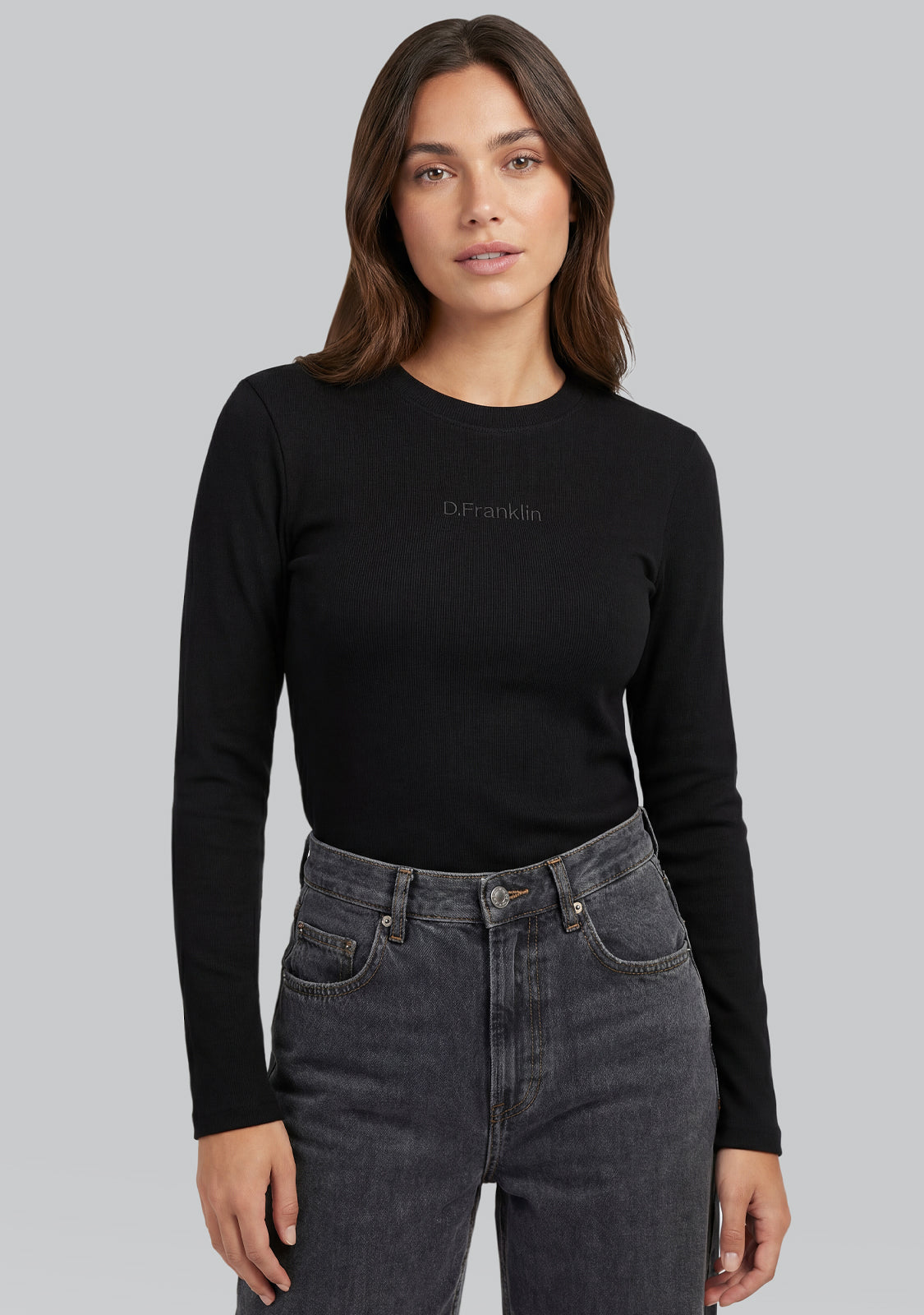 Rib Long Sleeve Top Black