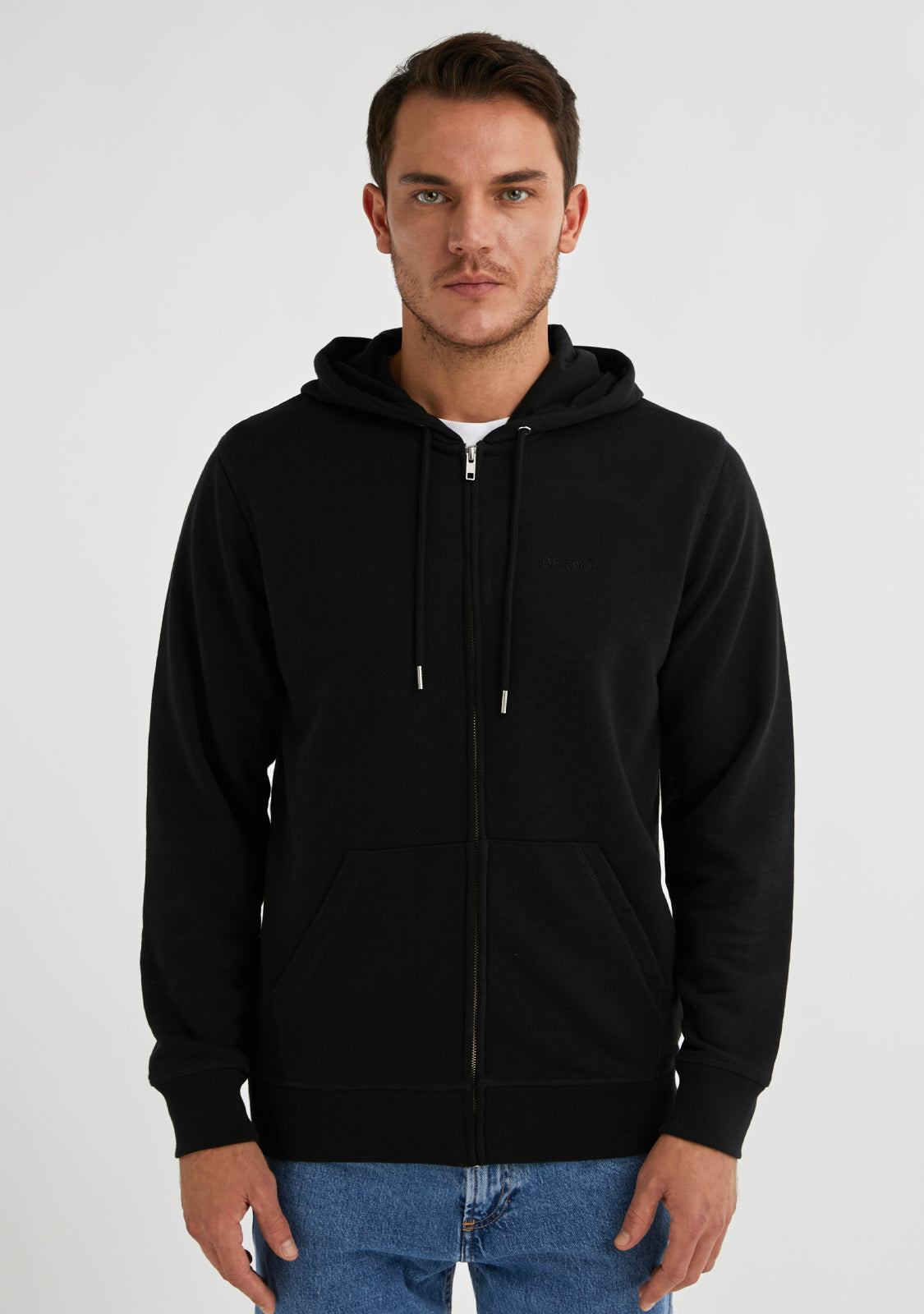 Embroidery Logo Zip Hoodie Black